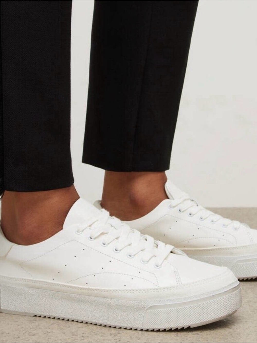 ALLSAINTS White Leather Women's Sneaker w Cream Platform Sole and Suede Accents.